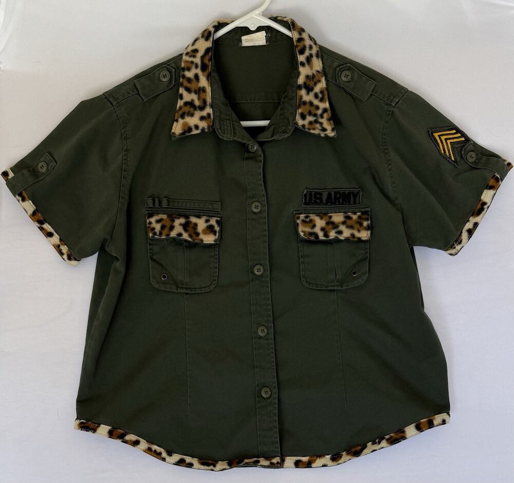 Custom US Army Leopard Trim Shirt Sgt Miso Mean Skull Patch A218